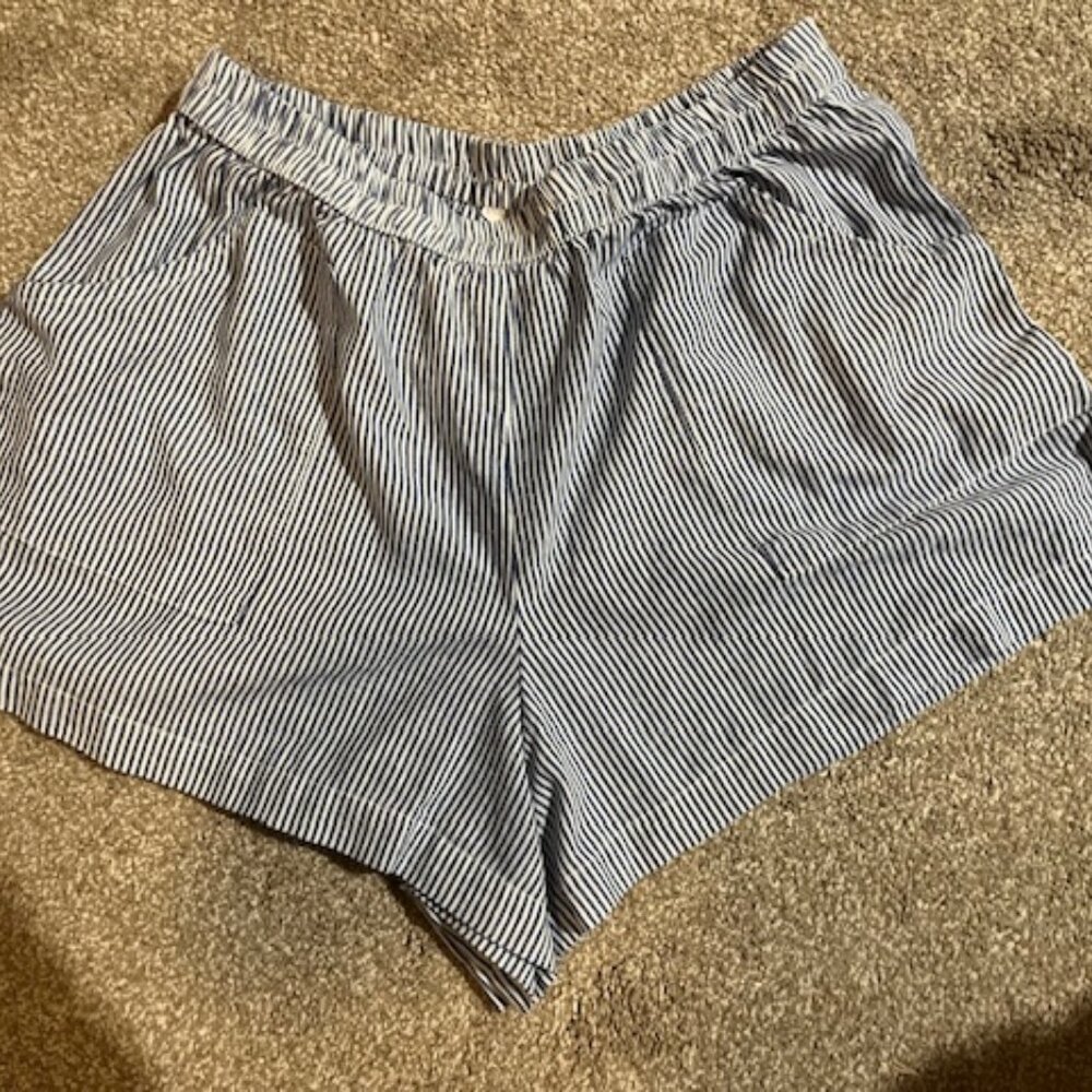 White and blue striped shorts